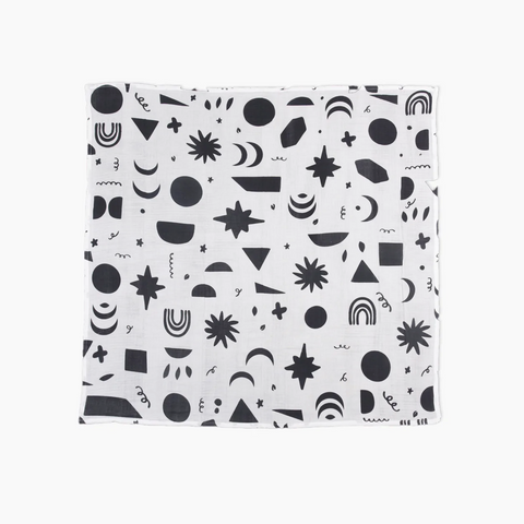 Organic Cotton Muslin Wrap - Charcoal Shapes