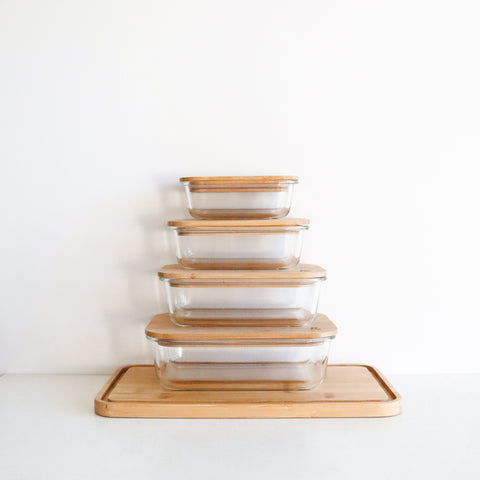 Rectangle Eco Stow Set - Glass & Bamboo Pantry Containers