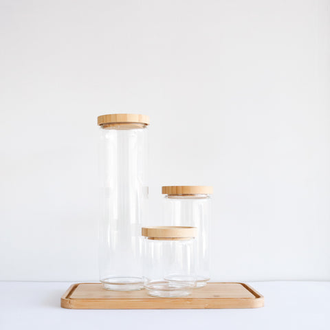 Glass & Bamboo Lennox Pantry Jars - Set of Three