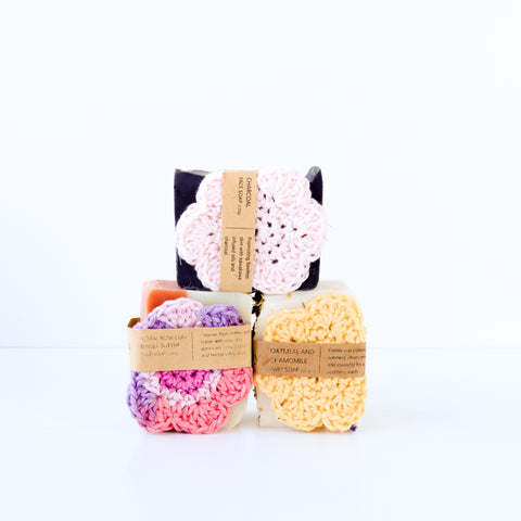 Face Soap Bar with Crochet Flower Scrubby