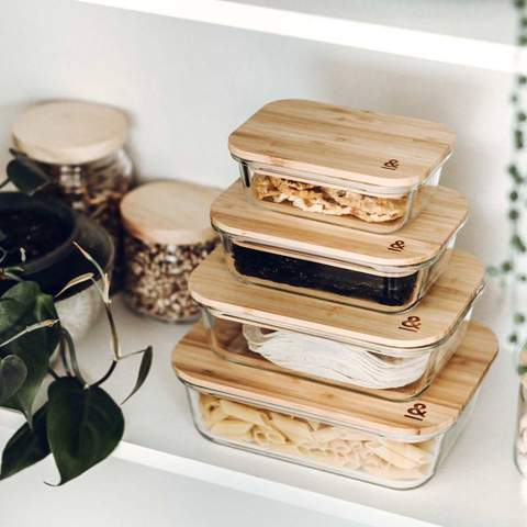 Rectangle Eco Stow Set - Glass & Bamboo Pantry Containers